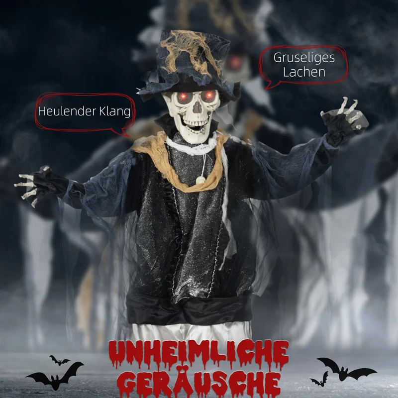Halloween Geist 178cm Bewegungssensor LED-Lichter Soundfunktion Dekoration