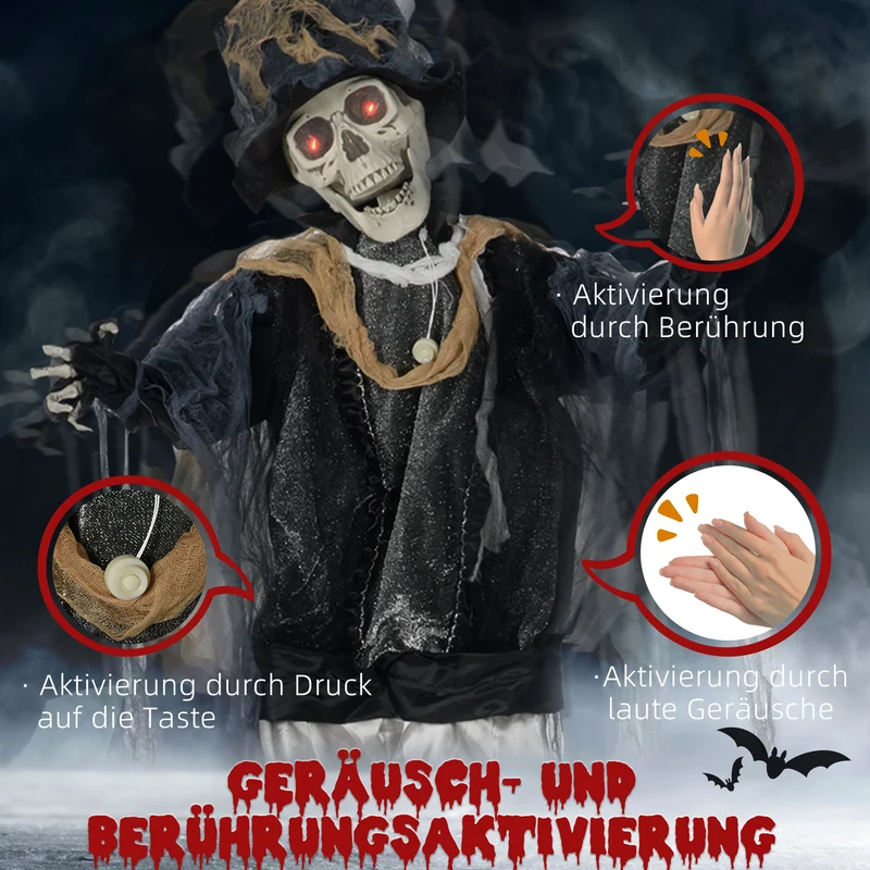 Halloween Geist 178cm Bewegungssensor LED-Lichter Soundfunktion Dekoration