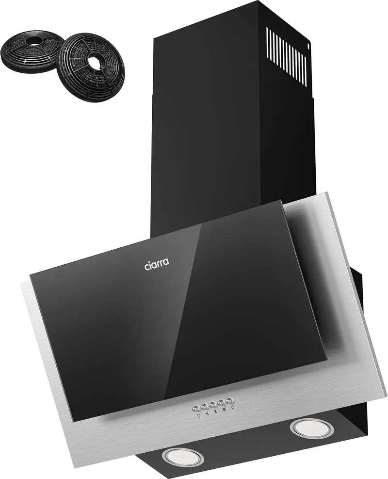 CIARRA CBCB6736C CBCF002x2 Dunstabzugshaube, 60 cm, 350 m3/h, Küchenhaube, kopffrei und schräg, Abluft- und Umluftbetrieb, LED-Beleuchtung, Schwarz