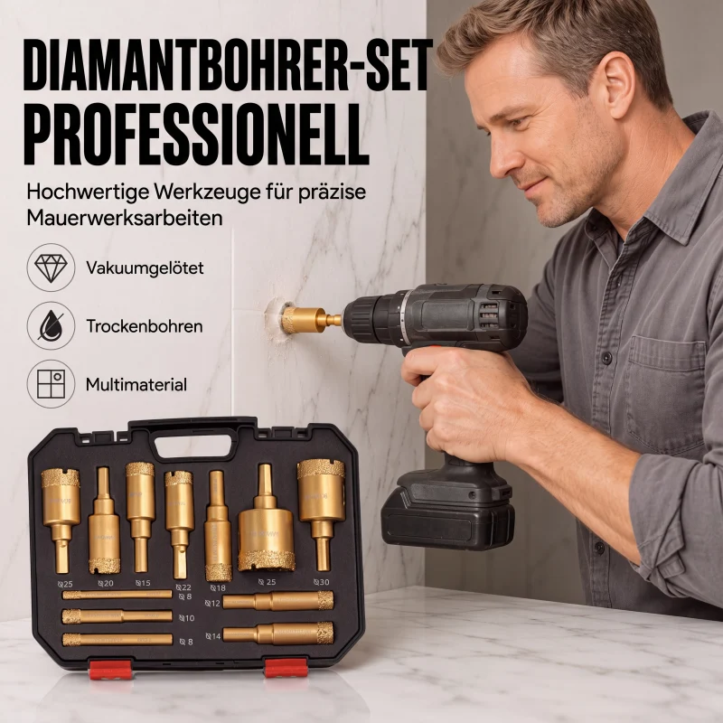 ⏳🔥 NUR FÜR KURZE ZEIT 50% RABATT! ⏰ 12-teiliges Trocken-Diamant-Lochsägen-Set für Fliesen (6-35 mm)