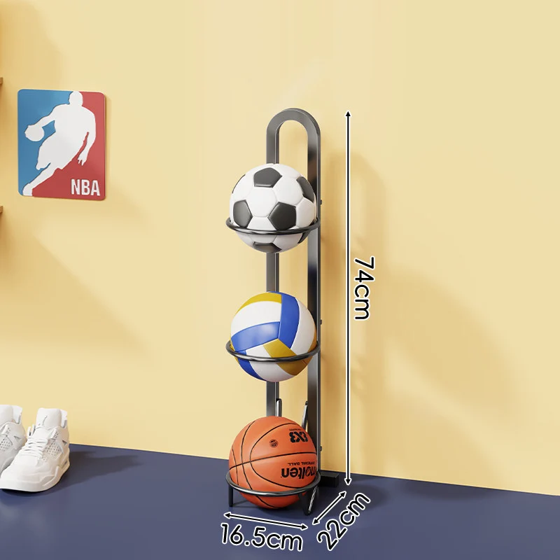 Vertikaler Sportball-Lagerregal mit vier Körben und schlankem Metallrahmen