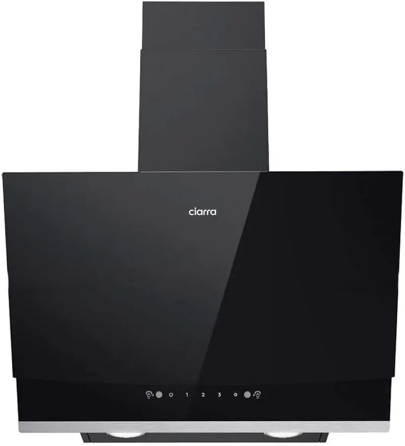 CIARRA CBCB6736A CBCF003 Dunstabzugshaube, 60 cm, 650 m3/h, Küchenhaube, kopffrei und schräg, Abluft- und Umluftbetrieb, Touch-Bedienung, Schwarz