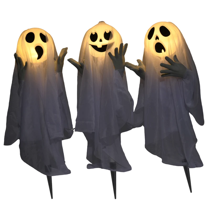 Halloween Dekoration 3x Geister Bewegungssensor 54x10x60cm Leuchtend