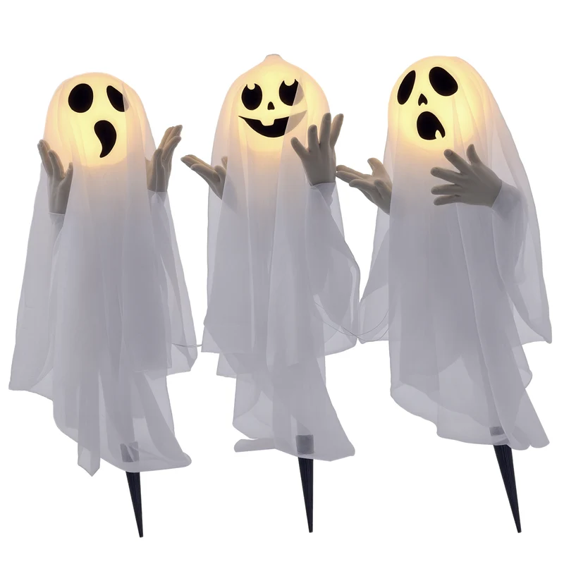 Halloween Dekoration 3x Geister Bewegungssensor 54x10x60cm Leuchtend