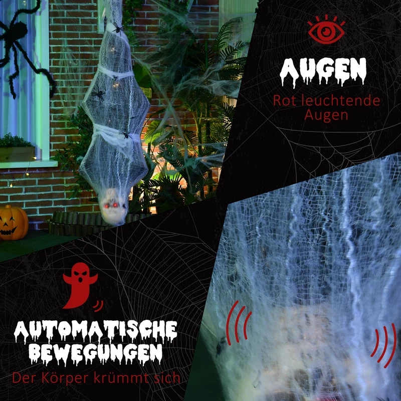 Halloween Mumie 170cm Soundfunktion Bewegungssensor LED-Lichter Deko