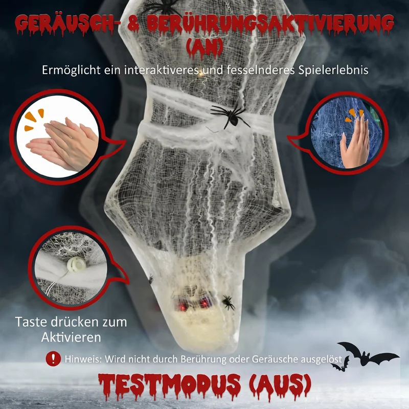 Halloween Mumie 170cm Soundfunktion Bewegungssensor LED-Lichter Deko