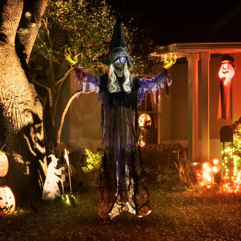 Halloween Dekoration Hängende Hexe LED-Lichter Sound Verstellbare Arme