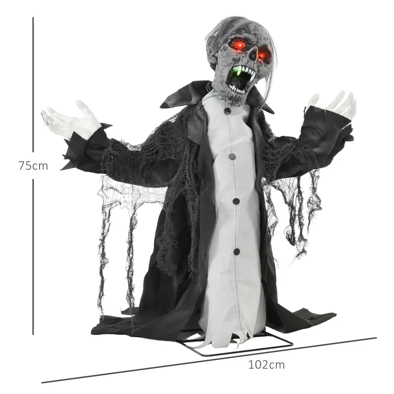 Halloween Deko Skelett Zombie Beweglich Bewegungssensor LED Sound 75cm