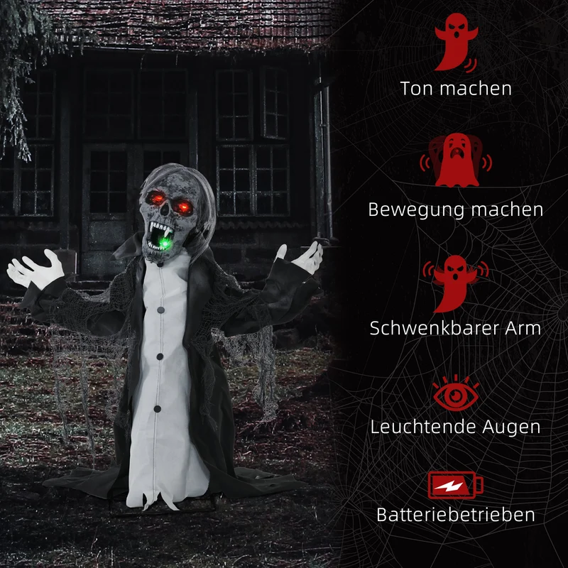 Halloween Deko Skelett Zombie Beweglich Bewegungssensor LED Sound 75cm