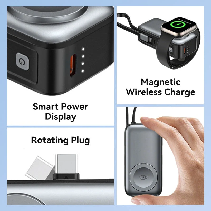 📢50 % RABATT⏰ 3‑in‑1 Magnetische Mini‑Powerbank 5000 mAh, kabelloses Laden für iPhone, Watch & Android