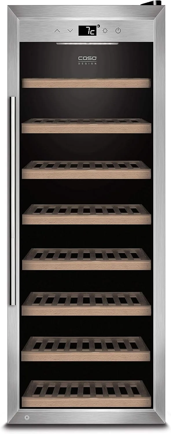 Caso Weinkühlschrank, 43 Flaschen, 5 bis 20 °C, Edelstahl, Schwarz, bis zu 310 mm Höhe, CASO WineSafe 43 - Design Weinkühlschrank für bis zu 43