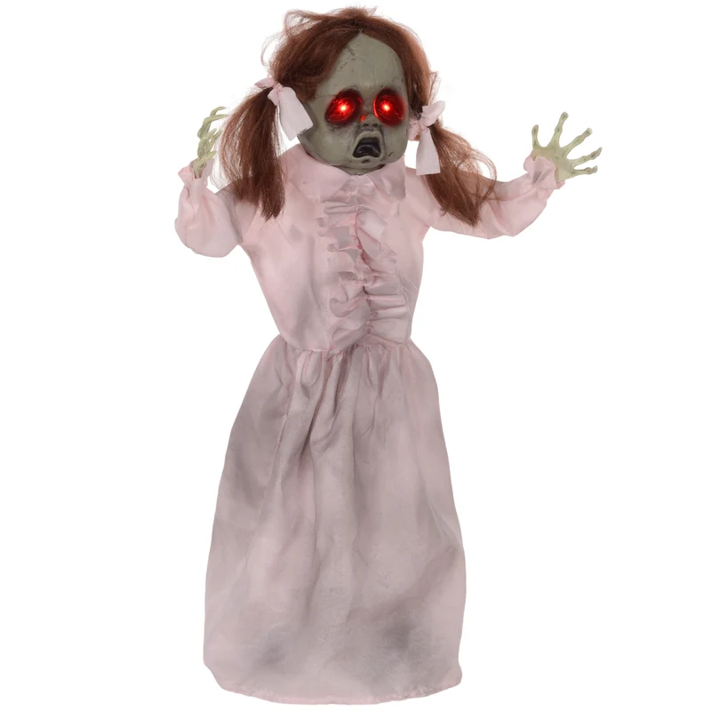 Halloween Horrorpuppe 76cm Deko Soundeffekte Bewegungssensor Leuchtaugen