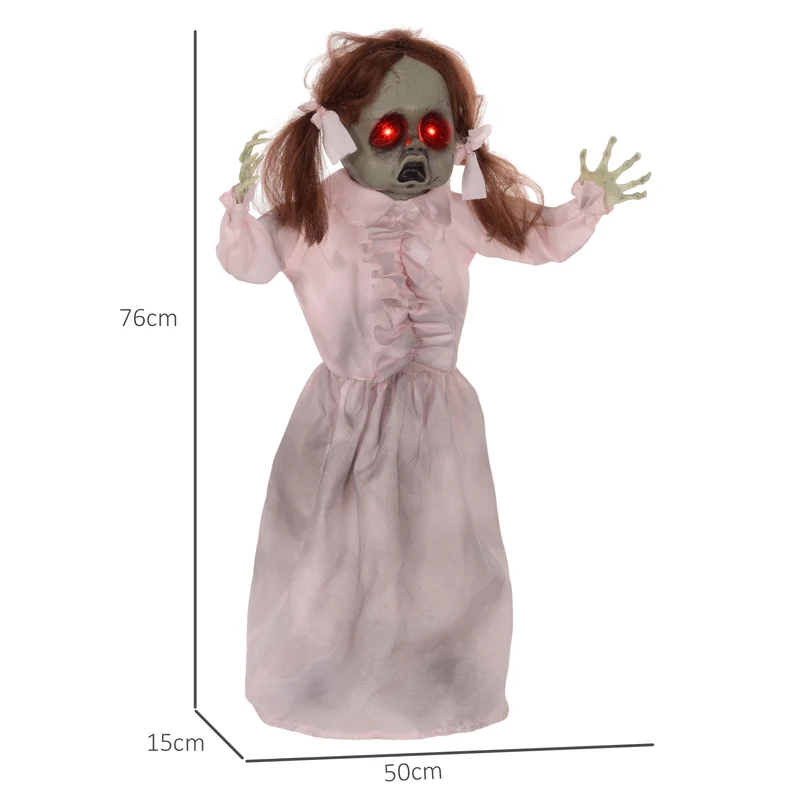 Halloween Horrorpuppe 76cm Deko Soundeffekte Bewegungssensor Leuchtaugen