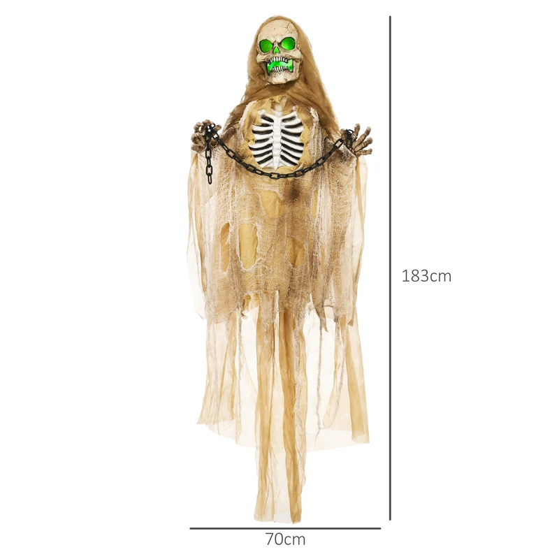 Halloween Dekoration Skelett Hängend Leuchtender Kopf Soundeffekt 90cm