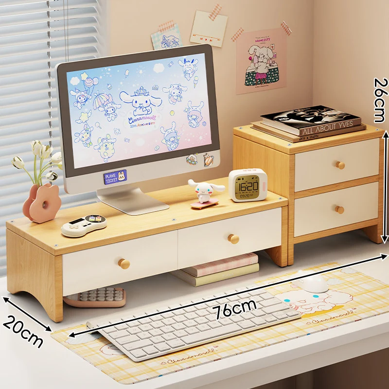 Dual-Höhen Holz Monitorständer und Desktop-Organizer mit zwei Schubladen