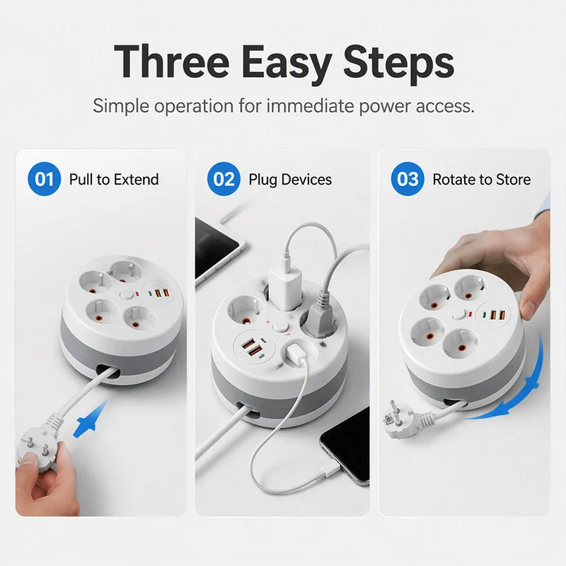 🔌 50% RABATT! ⚡ Steckdosenleiste mit Kabelaufroller – 4-fach, USB-Anschlüsse & 2,8 m einziehbares Kabel – Perfekte Ordnung für Zuhause & Büro ✨