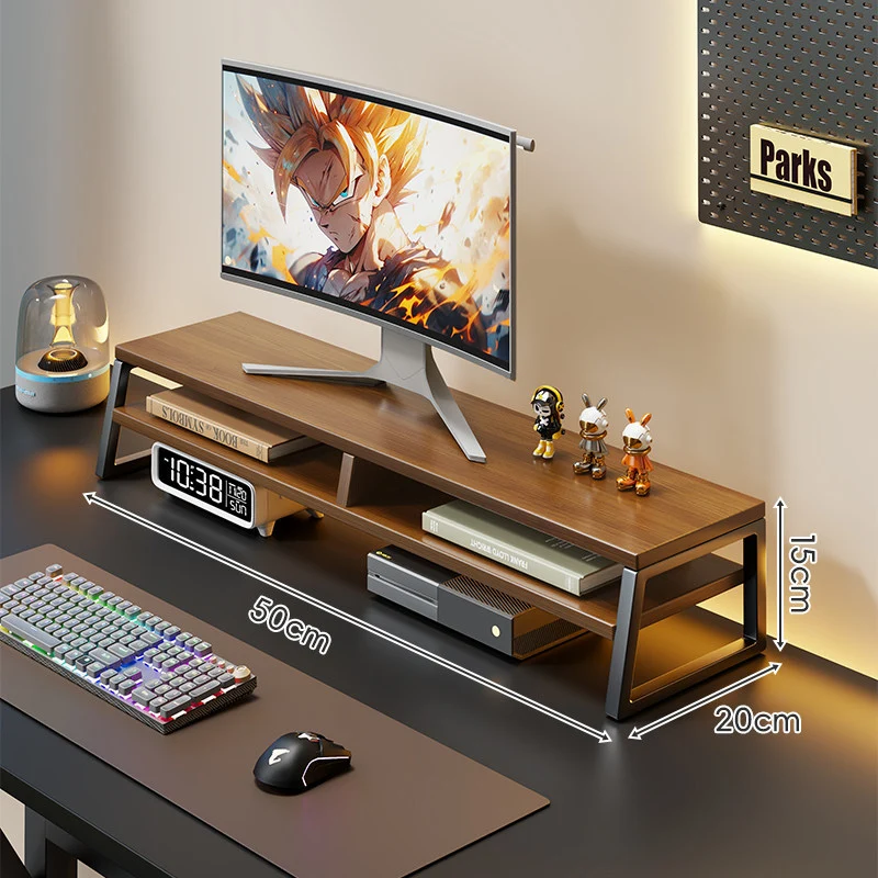 Gekrümmter Holz-Top Monitorständer mit Metallrahmen und Unterregal-Organizer