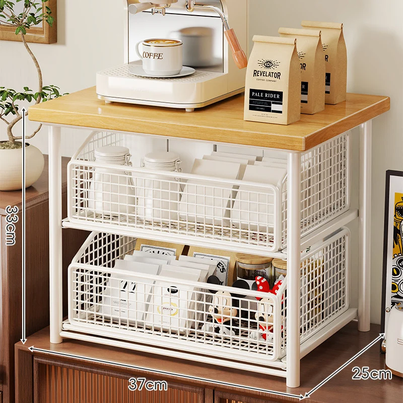 Theke Holzplatte Schiebemesh Lagerkorb Organizer mit Metallrahmen