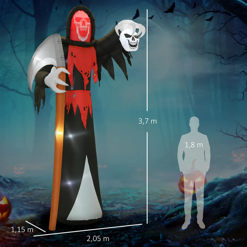 Halloween Aufblasbarer Sensenmann Dekoration 370cm LED Skelett