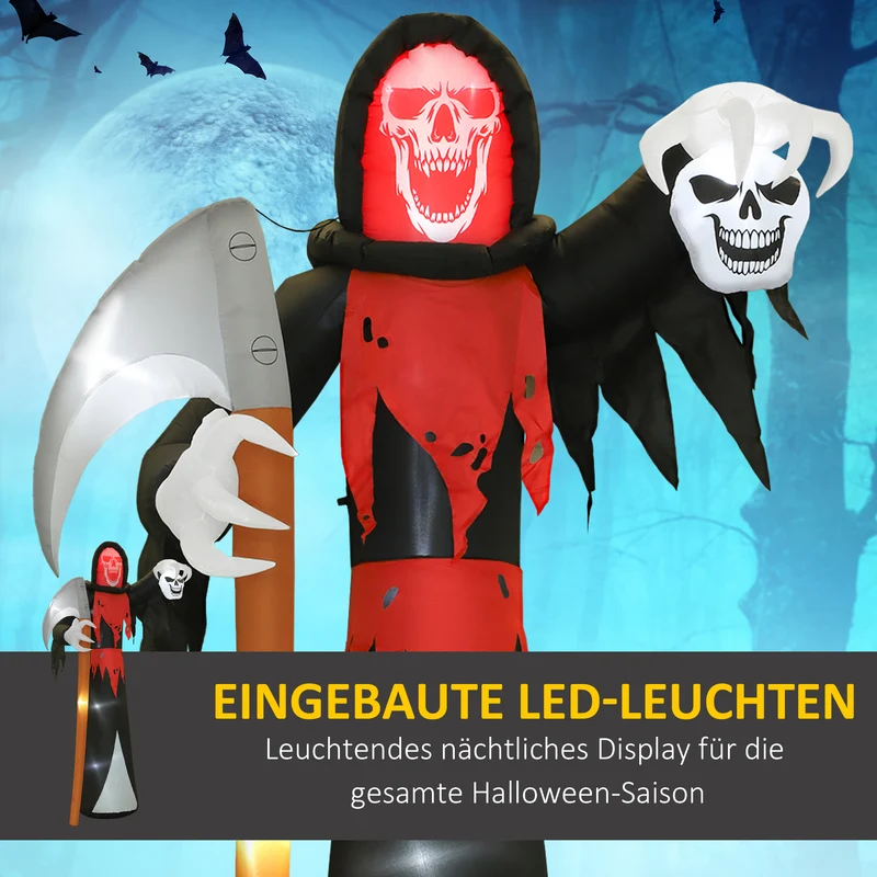 Halloween Aufblasbarer Sensenmann Dekoration 370cm LED Skelett