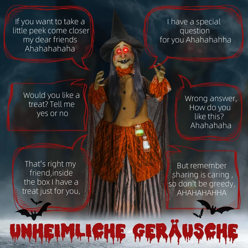 Halloween Animatronic Hexe Zaubertrank Deko 183cm Beweglich