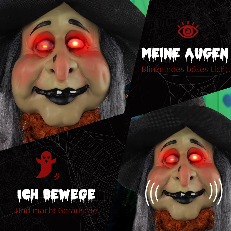 Halloween Animatronic Hexe Zaubertrank Deko 183cm Beweglich
