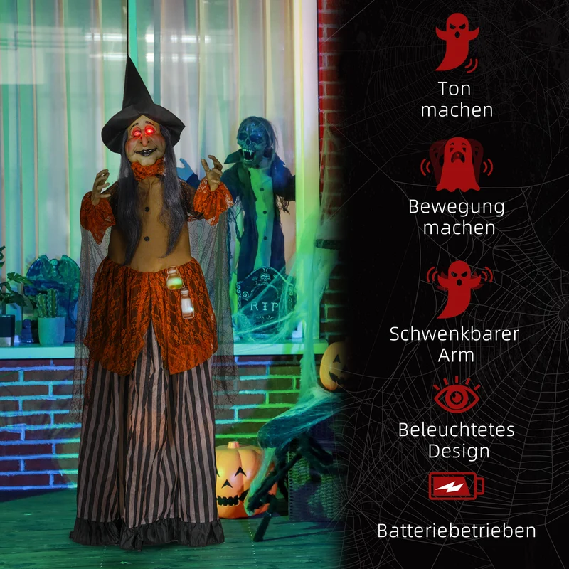 Halloween Animatronic Hexe Zaubertrank Deko 183cm Beweglich