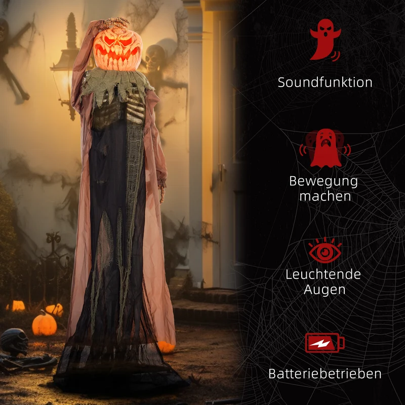 Halloween Animatronic Totenkopf Kürbis Deko Sensenmann Sound