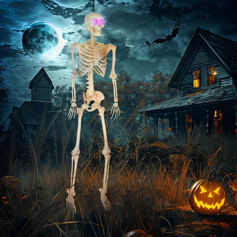 Halloween Skelett-Figur Dekoration Beweglich Leuchtende Augen Sound