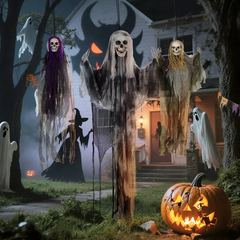 Halloween 3x Hängende Skelett Geister Deko Geist Verstellbare Arme