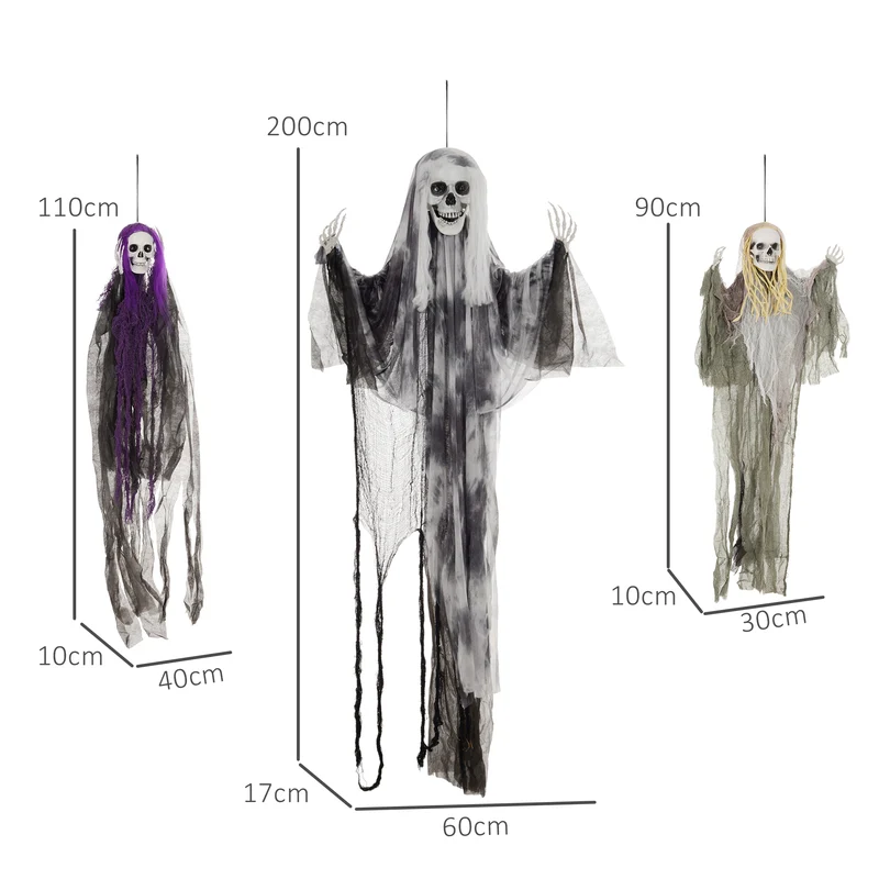 Halloween 3x Hängende Skelett Geister Deko Geist Verstellbare Arme