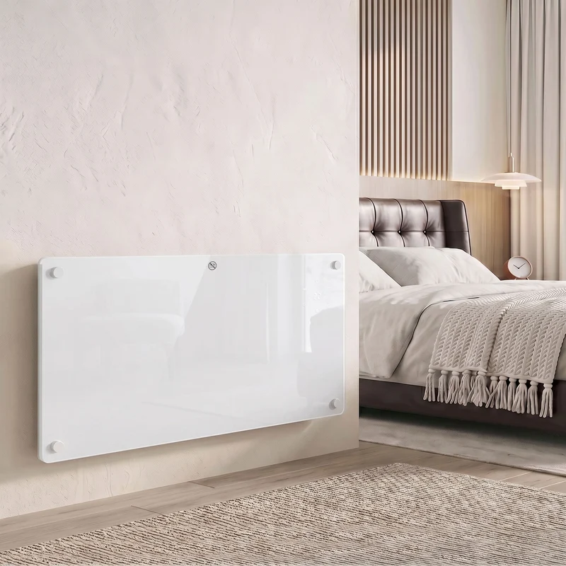 Smart 2000W Glass Heater for Wall or Floor with WiFi & Voice, Timer, White