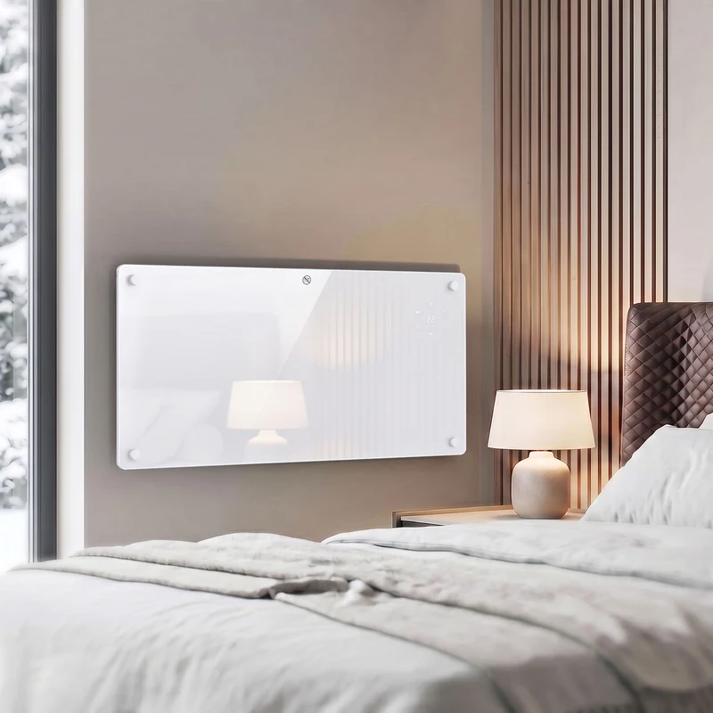 Smart 2000W Glass Heater for Wall or Floor with WiFi & Voice, Timer, White
