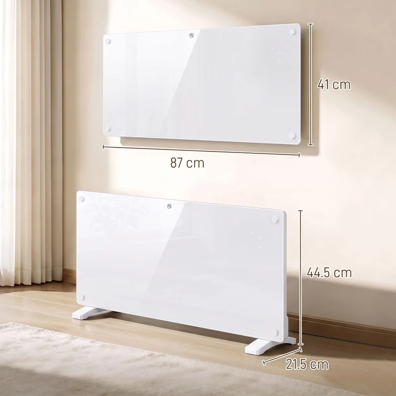 Smart 2000W Glass Heater for Wall or Floor with WiFi & Voice, Timer, White