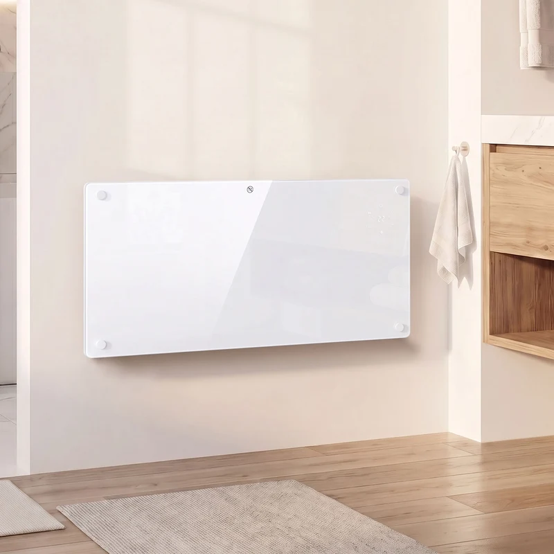Smart 2000W Glass Heater for Wall or Floor with WiFi & Voice, Timer, White