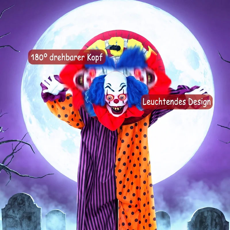 Halloween Animatronic Clown Deko Horror Grusel Dekoration 167cm