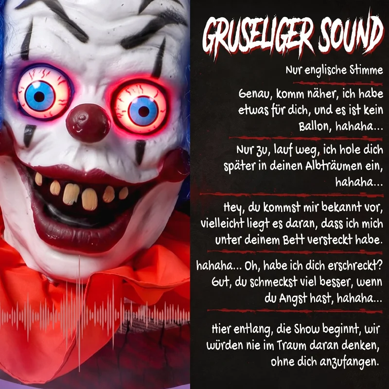 Halloween Animatronic Clown Deko Horror Grusel Dekoration 167cm