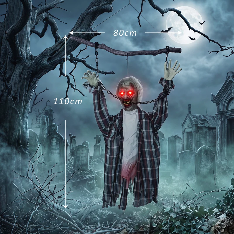 Halloween Hängende Zombie Deko Dekoration Sound LED-Augen 110cm