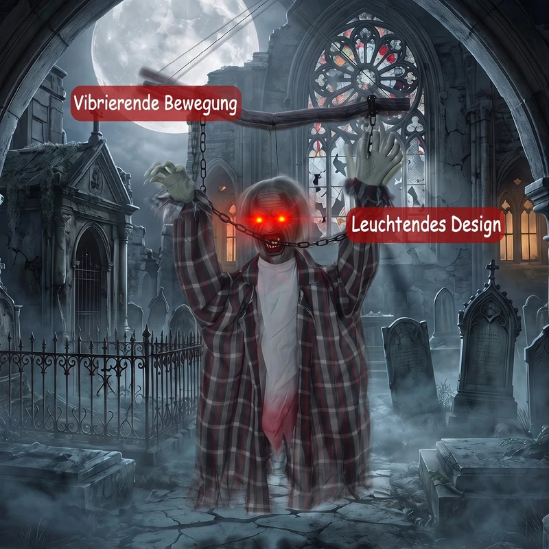 Halloween Hängende Zombie Deko Dekoration Sound LED-Augen 110cm