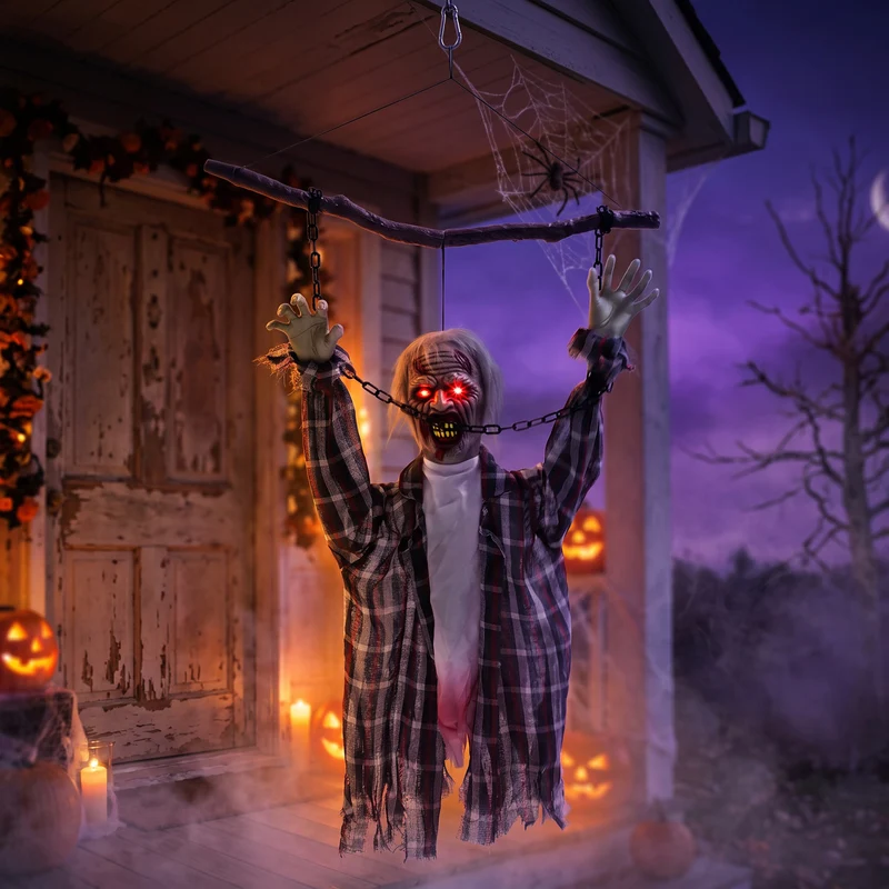 Halloween Hängende Zombie Deko Dekoration Sound LED-Augen 110cm