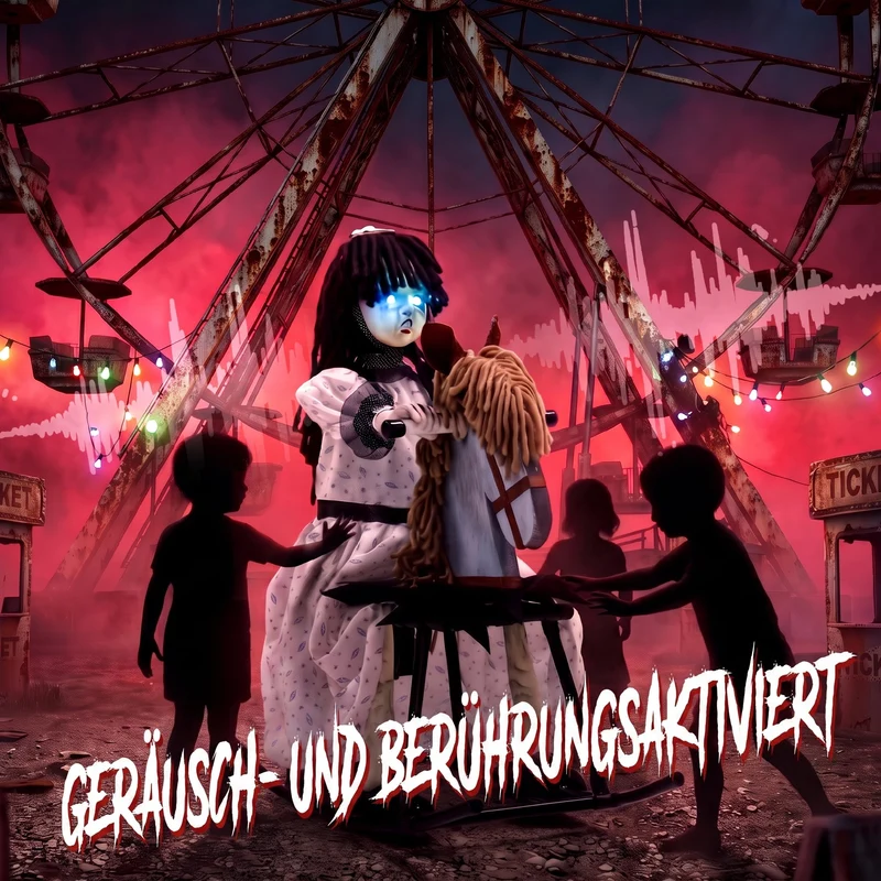 Halloween Animatronics Mädchen Schaukelpferd Leuchtende Augen