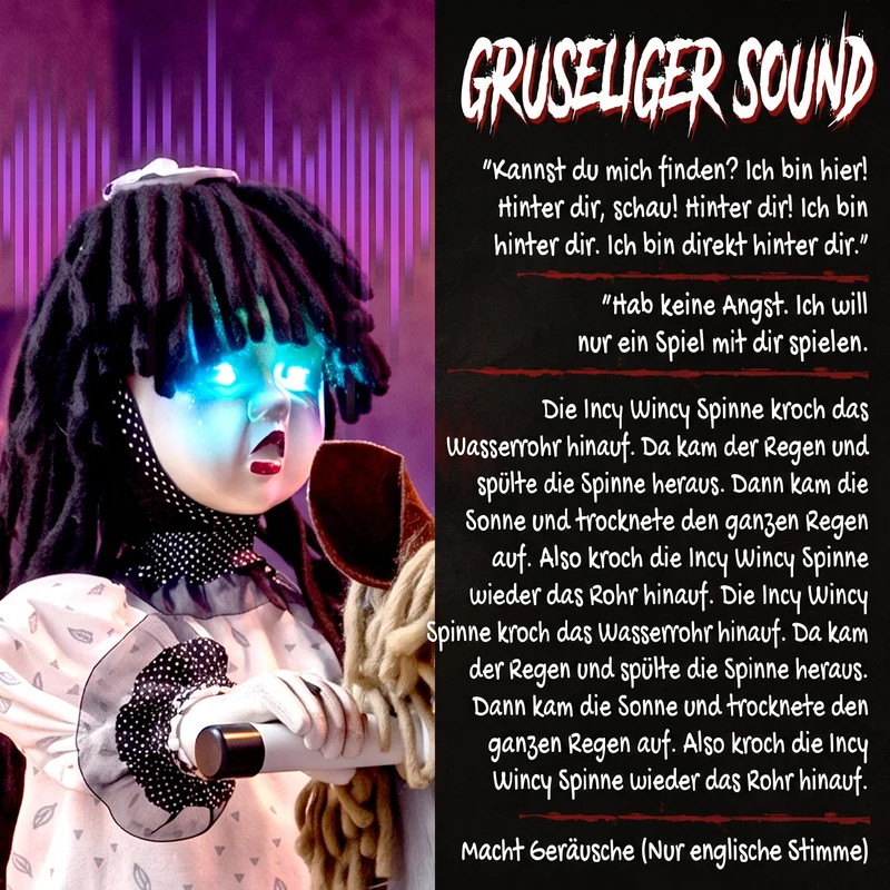 Halloween Animatronics Mädchen Schaukelpferd Leuchtende Augen