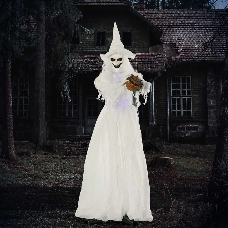 Halloween Hexe Figur Kürbiskopf Außendekoration Gartendeko 189cm