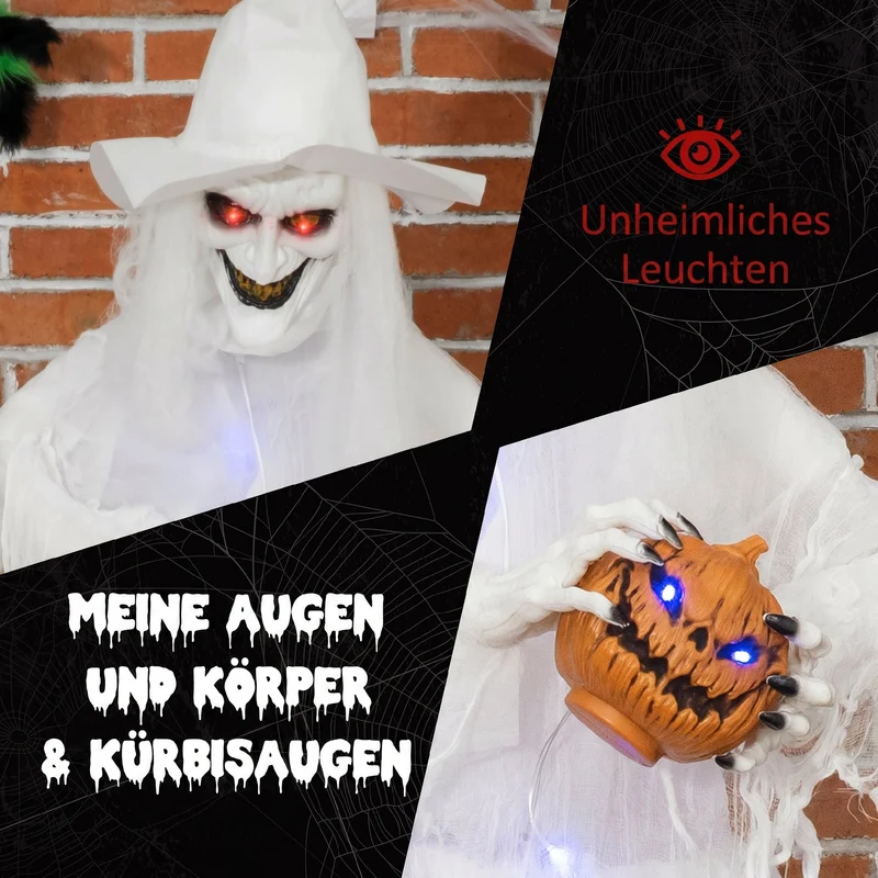 Halloween Hexe Figur Kürbiskopf Außendekoration Gartendeko 189cm