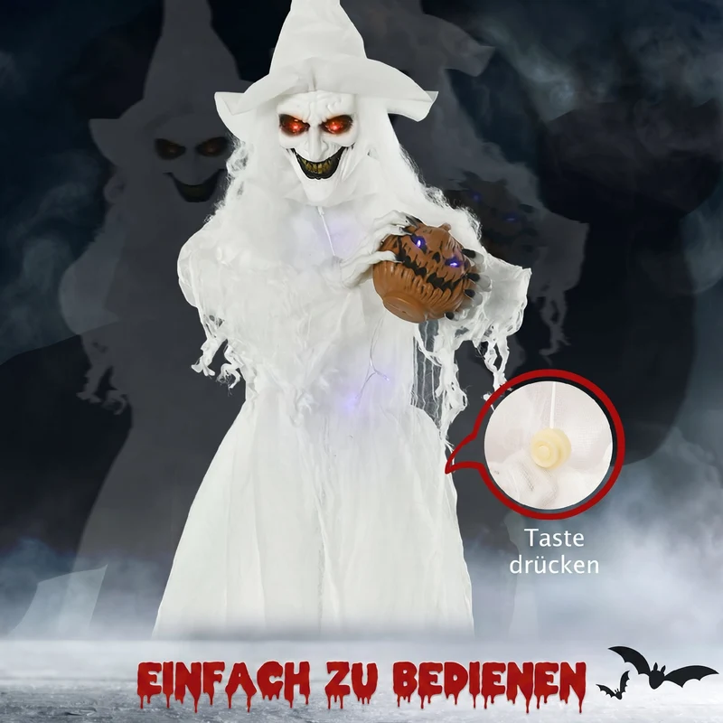 Halloween Hexe Figur Kürbiskopf Außendekoration Gartendeko 189cm
