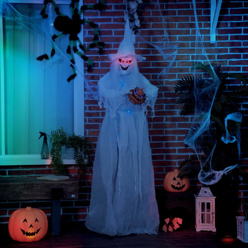 Halloween Hexe Figur Kürbiskopf Außendekoration Gartendeko 189cm