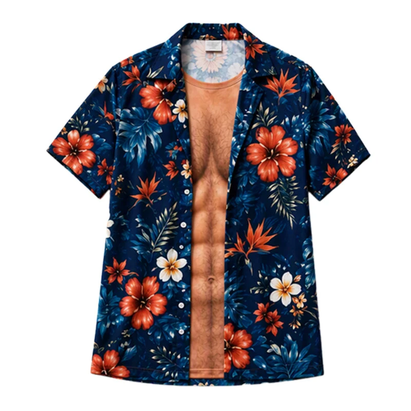 Herren Hawaii-Hemd Tropischer Blumendruck Kurzarm Lässiges Strand-Knopfhemd