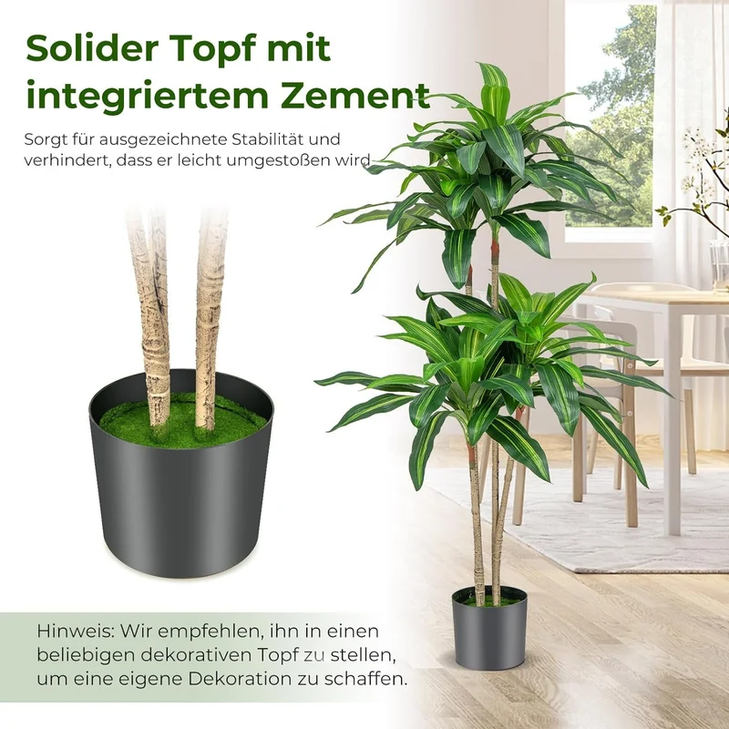 Kunstpflanze Dracena Zimmerpflanze Palme Drachenbaum Topf