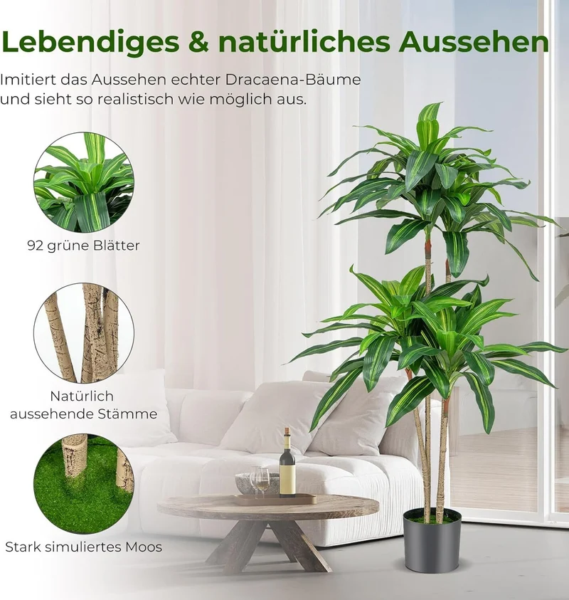 Kunstpflanze Dracena Zimmerpflanze Palme Drachenbaum Topf