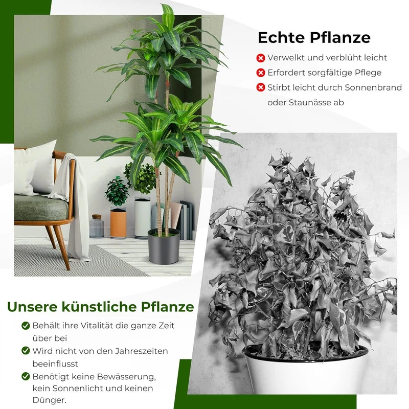 Kunstpflanze Dracena Zimmerpflanze Palme Drachenbaum Topf